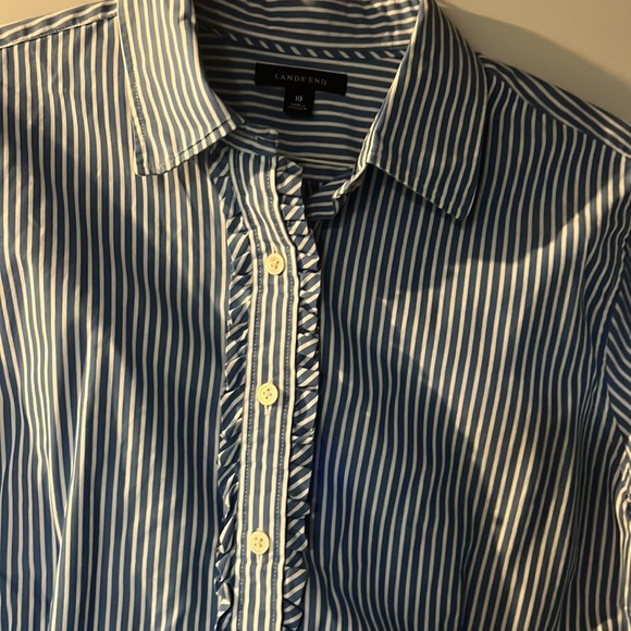 Ladies Lands’ End, blouse, blue and white stripe excellent condition - Picture 1 of 4
